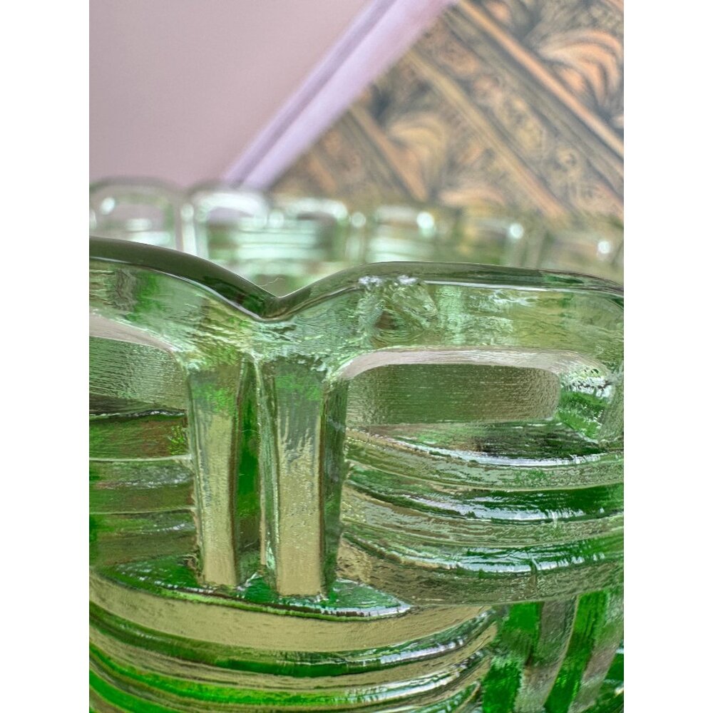 L.E. Smith Apple Green Wicker Pattern Glass Bowl – 1930s Depression Glass - Picture 5 of 8